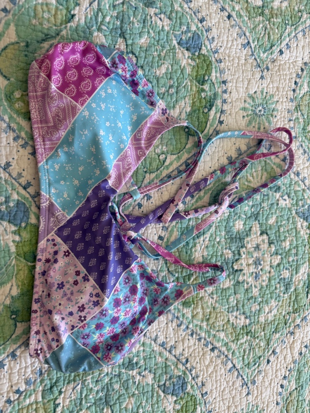 Xhilaration Purple & Teal Patchwork Bikini Top